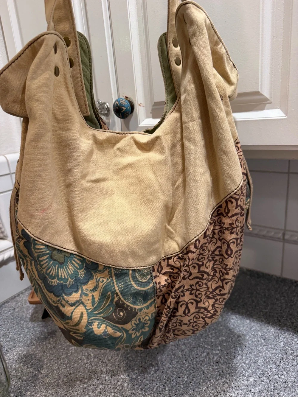 Vintage Lucky Brand Peace Sign Shoulder Bag Canvas Boho Tote (Please Read)